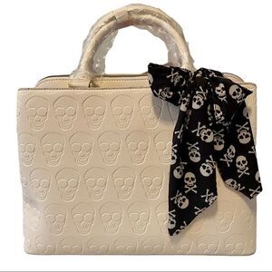 Betsey Johnson Skulltastic Satchel in Creme.